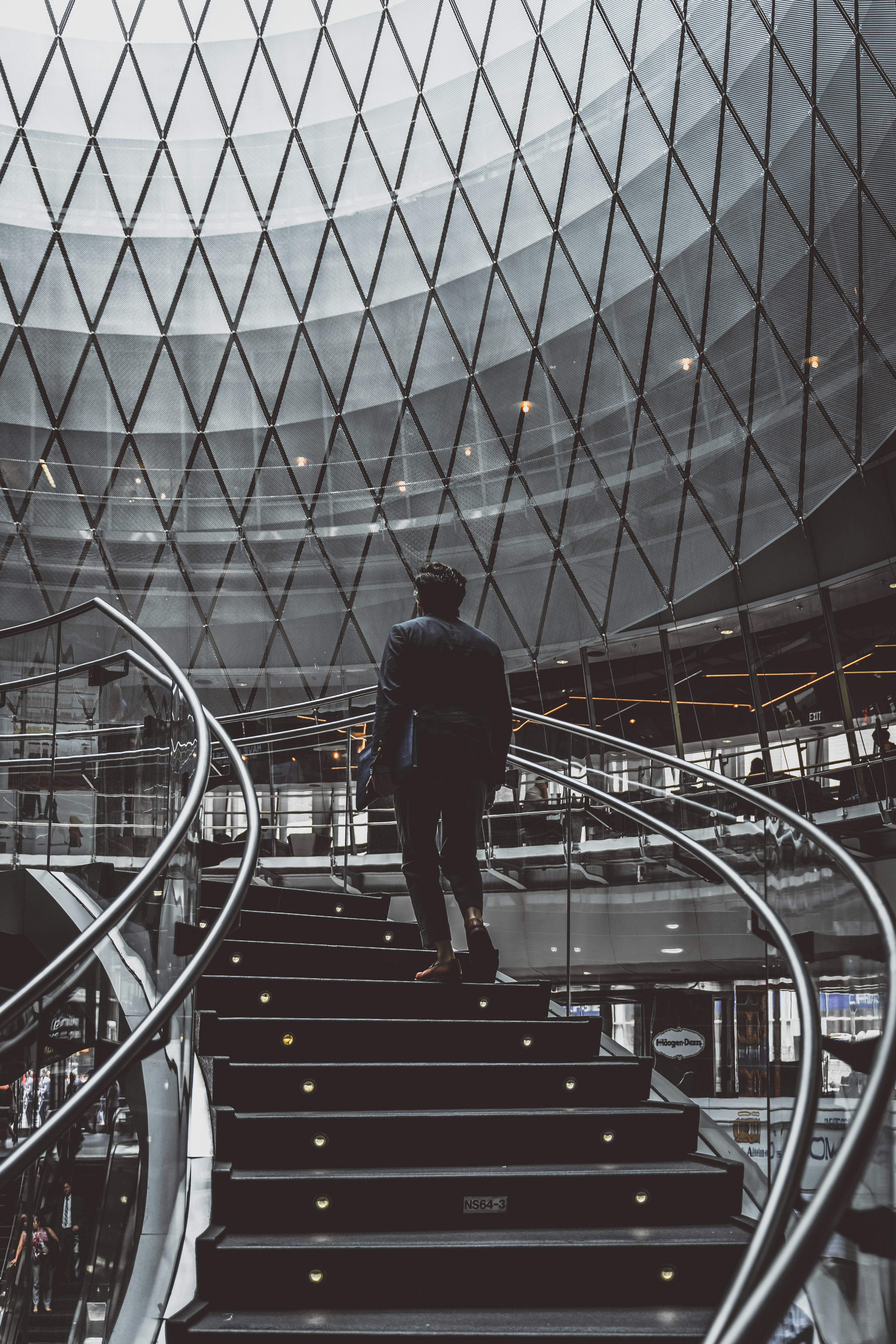 man standing on stairs